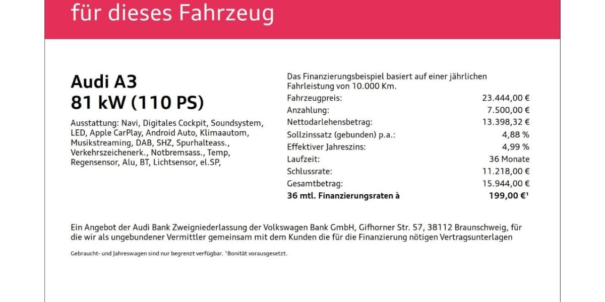 Audi A3 65.567 km 20.444 &euro; Wuppertal 42109